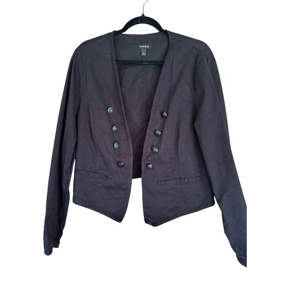 Torrid Black Double-Breasted Military Style Cropped Jacket Size 2 Womens Cotton - Picture 1 of 12